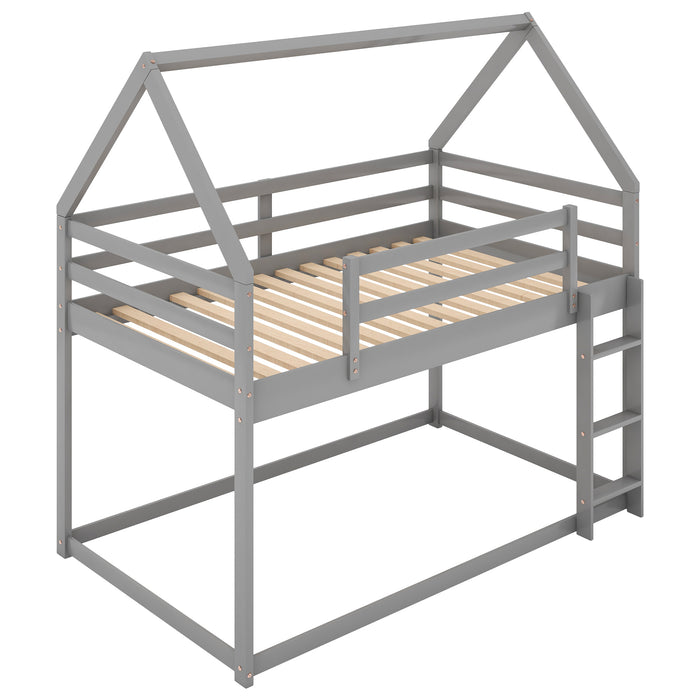 Twin over Twin Low  House Bunk Bed - Gray