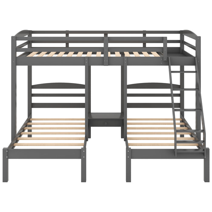 Full over Twin & Twin Bunk Bed, Triple Bunk Bed - Gray