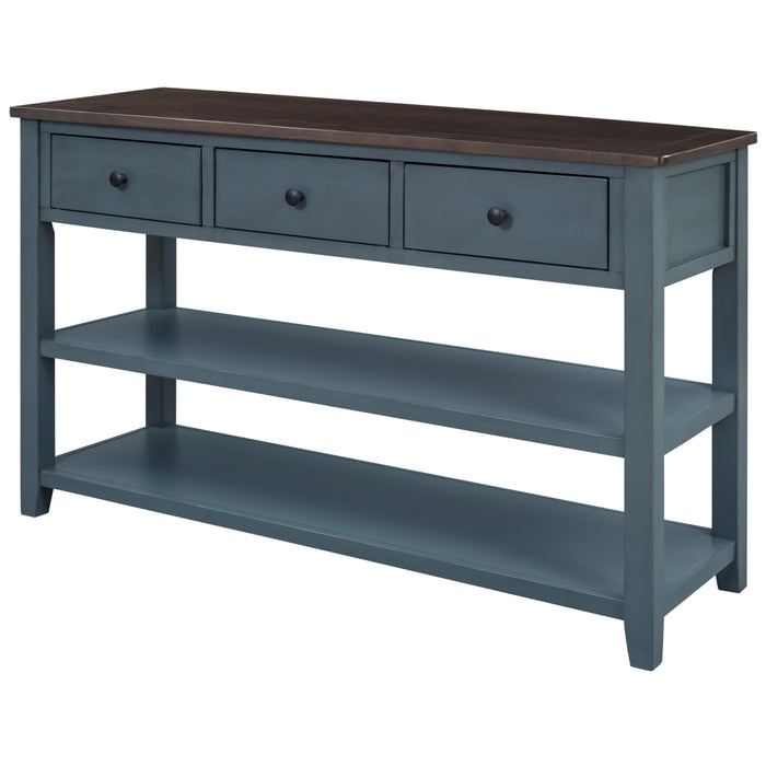 Retro Design Console Table with Two Open Shelves -Navy