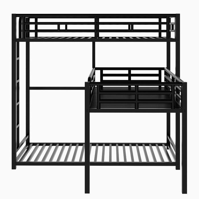 L-shaped Metal Triple Twin Size Bunk Bed - Black