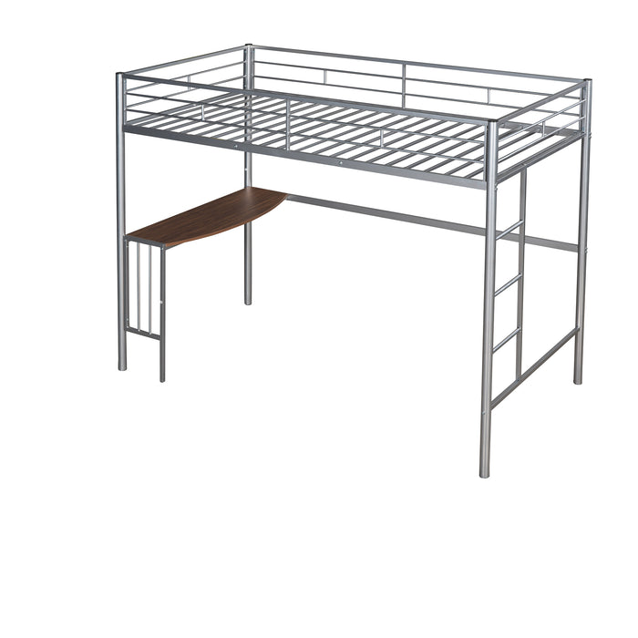 Twin Metal Loft Bunk Bed with Desk, Ladder and Guardrails - Silver