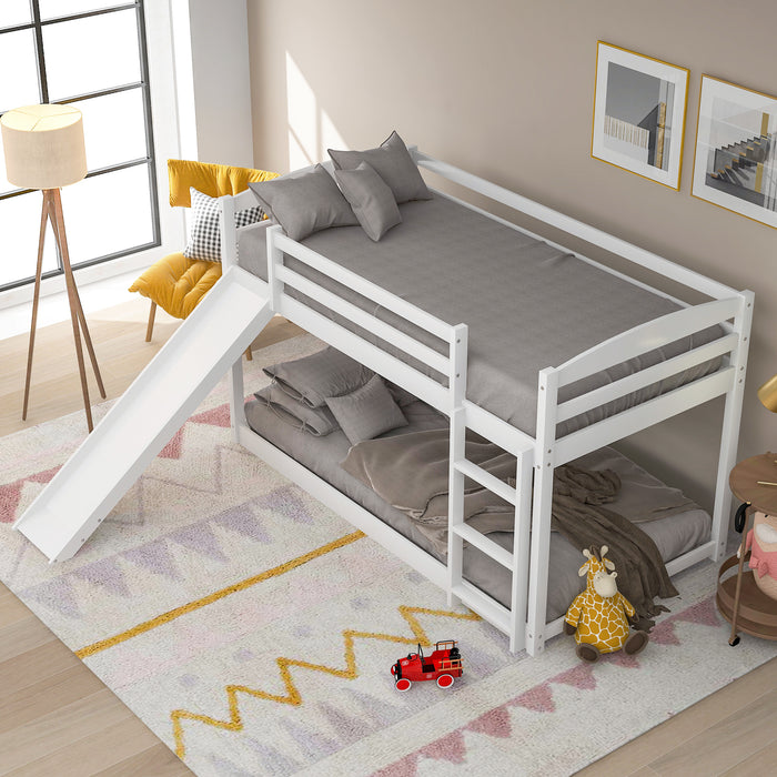 Twin over Twin Bunk Bed with Convertible Slide and Ladder - White