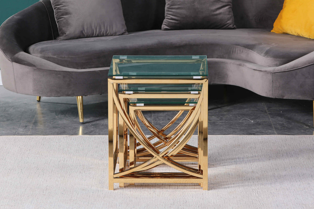 Modern Minimalist Side Table for Living Room (Curve) 3 pc - Golden