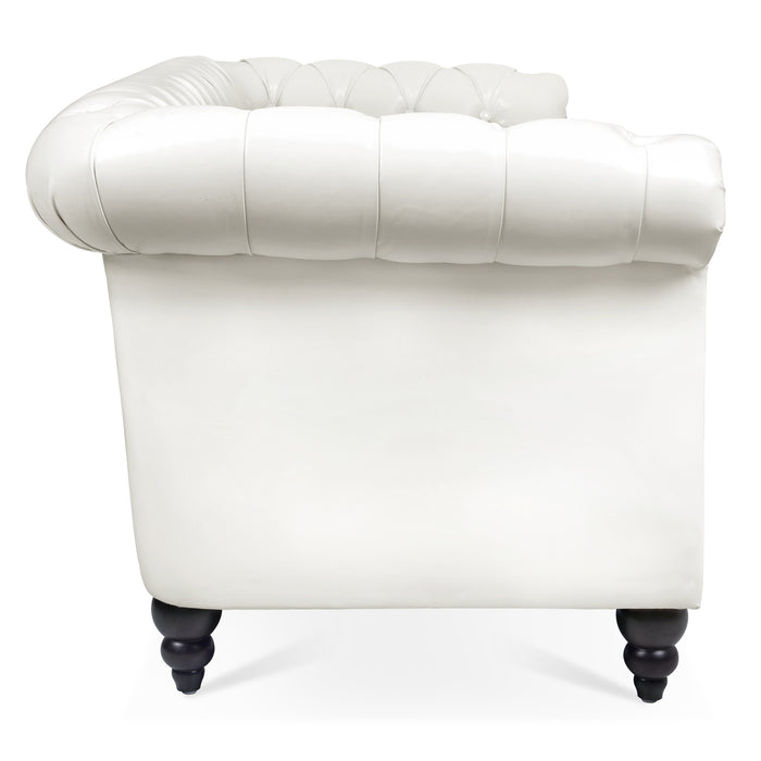 Rolled Arm Chesterfield 3 Seater Sofa - White