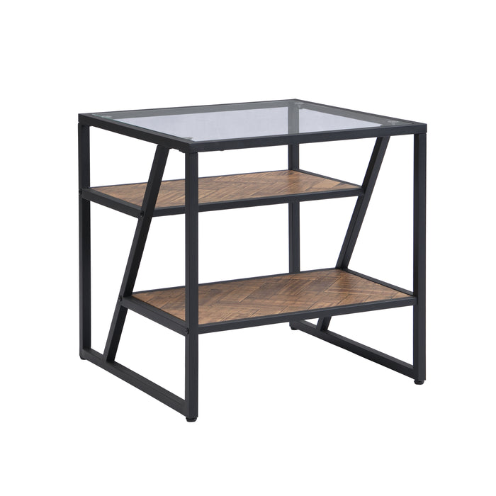 Black Side End Table with Storage Shelf, Tempered Glass