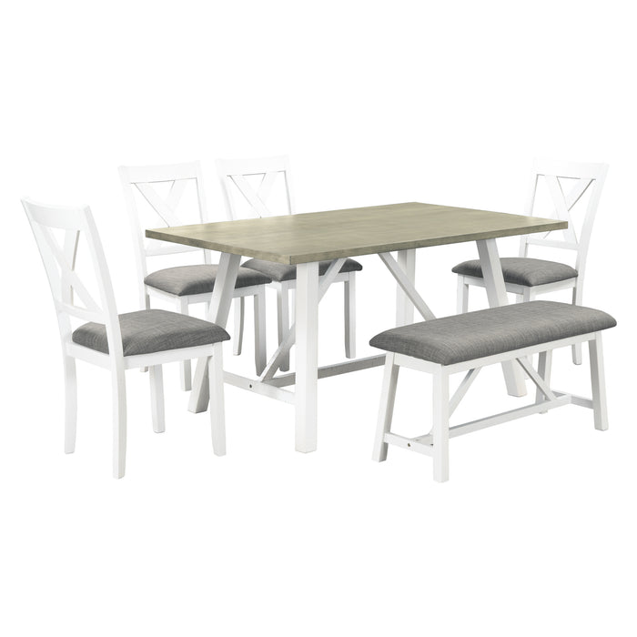 6-Piece Dining Table Set - White + Gray