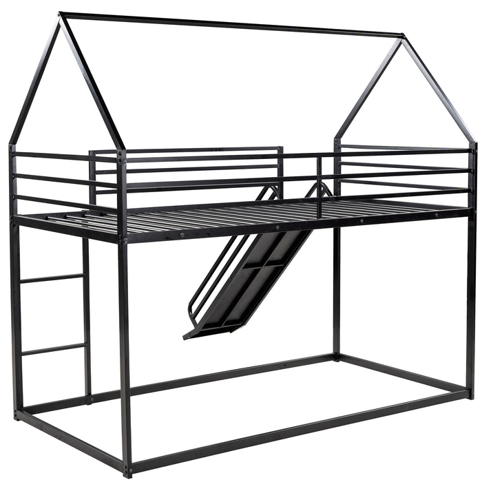 Twin over Twin House Bunk Bed with Ladder and Slide - Black