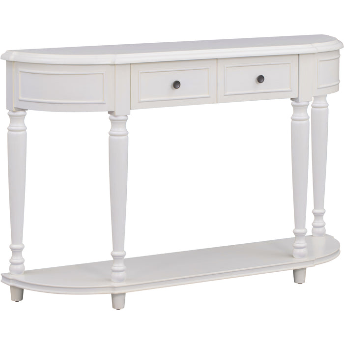 Retro Circular Curved Design Console Table with Open Style Shelf - Antique White