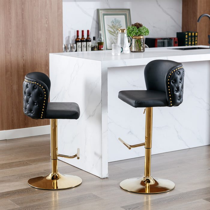 Modern PU Upholstered Bar Stools with the whole Back Tufted - Black (Set of 2)