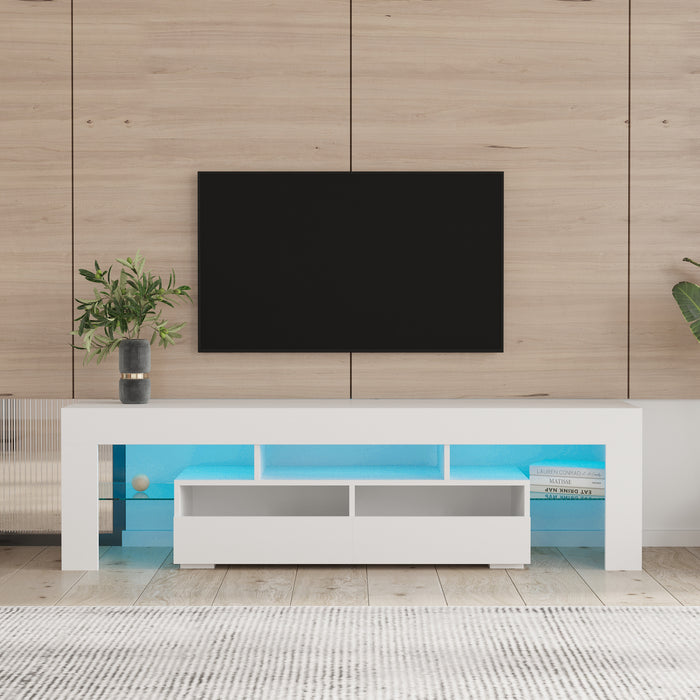 TV Stand Cabinet with 2 Drawers & 20-color RGB LED lights - White