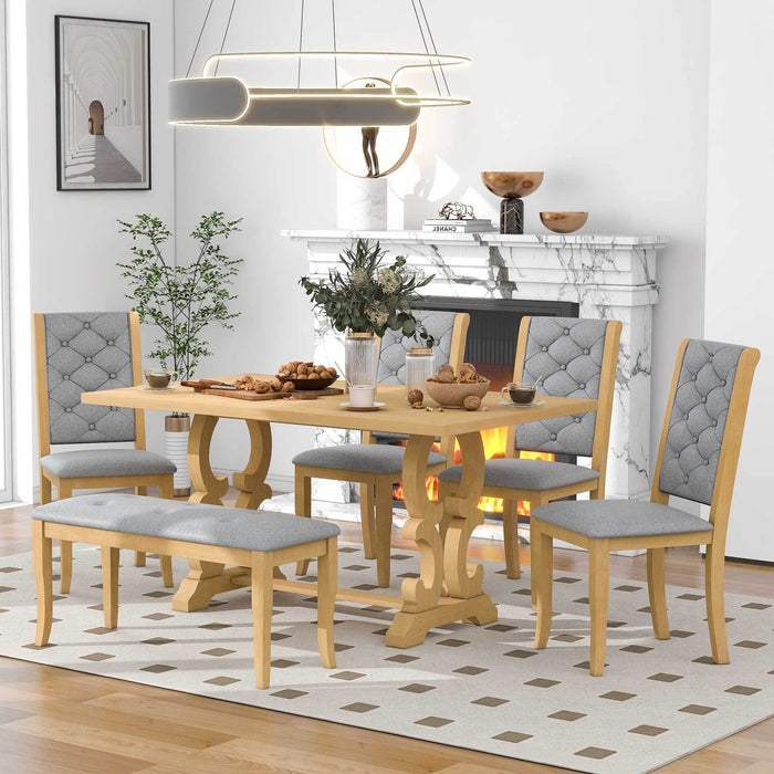 6-Piece Retro Dining Set with Unique-designed Table Legs  - Natural Wood Wash