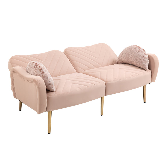 Mid Century Modern Velvet Love Seats Sofa with 2 Bolster Pillows - Pink