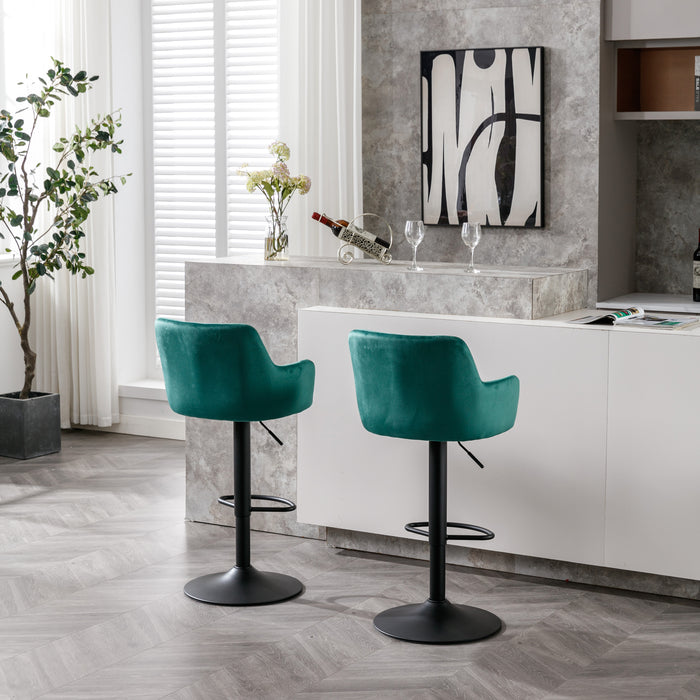 Adjustable Velvet Barstools with Back and Footrest - Green