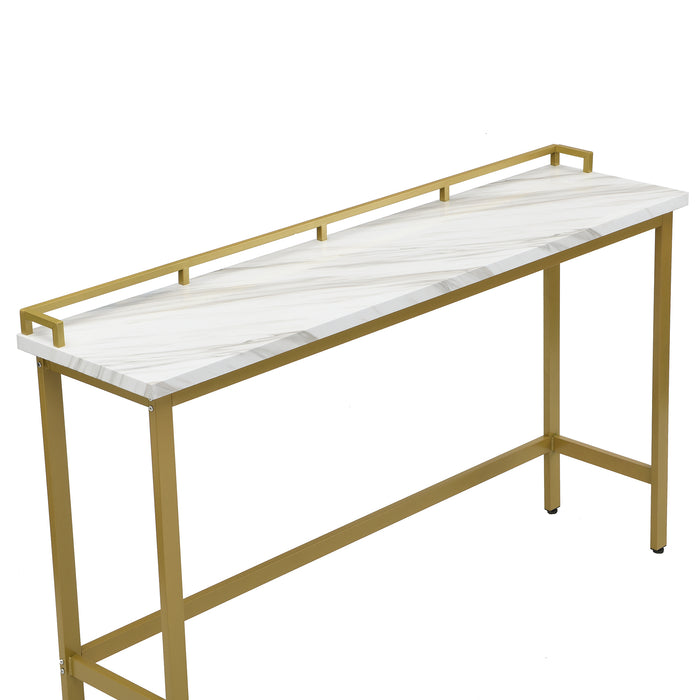 4-Piece Modern Counter Height Extra Long Console Dining Table Set - Gold + Beige