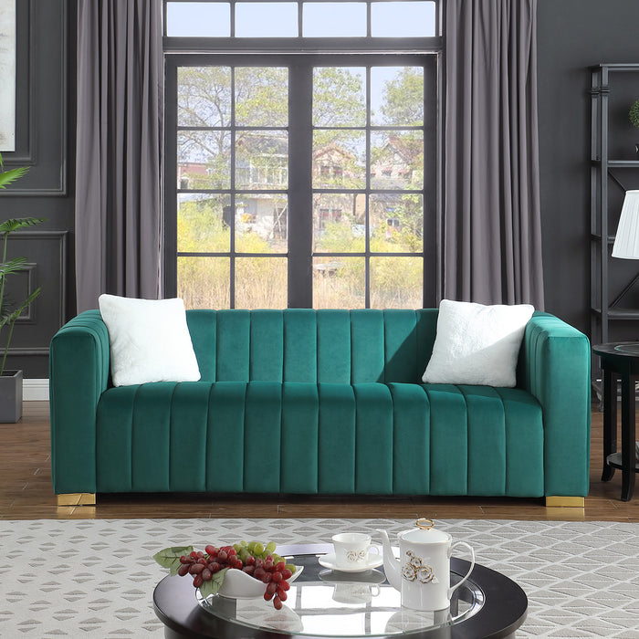 Modern Channel Chesterfield Sofa - Dark Green