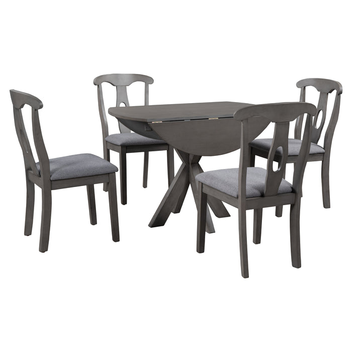 5-Piece Rustic Farmhouse  Wood Round Dining Table Set -Grey