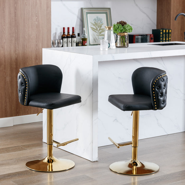 Modern PU Upholstered Bar Stools with the whole Back Tufted - Black (Set of 2)