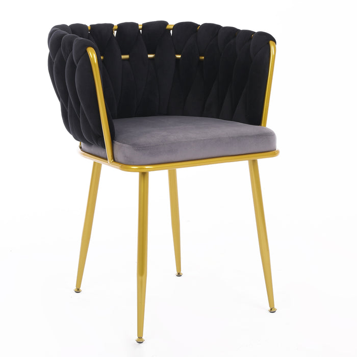 Velvet Dinning upholstered Chair with Gold Metal Legs (black)