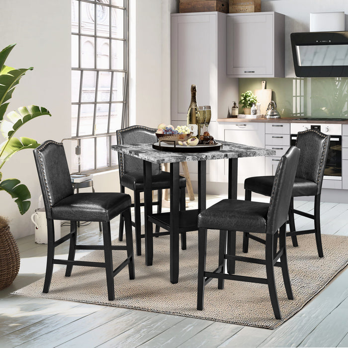 5-Piece Dining Set with Matching Chairs - Black Chairs + Gray Table