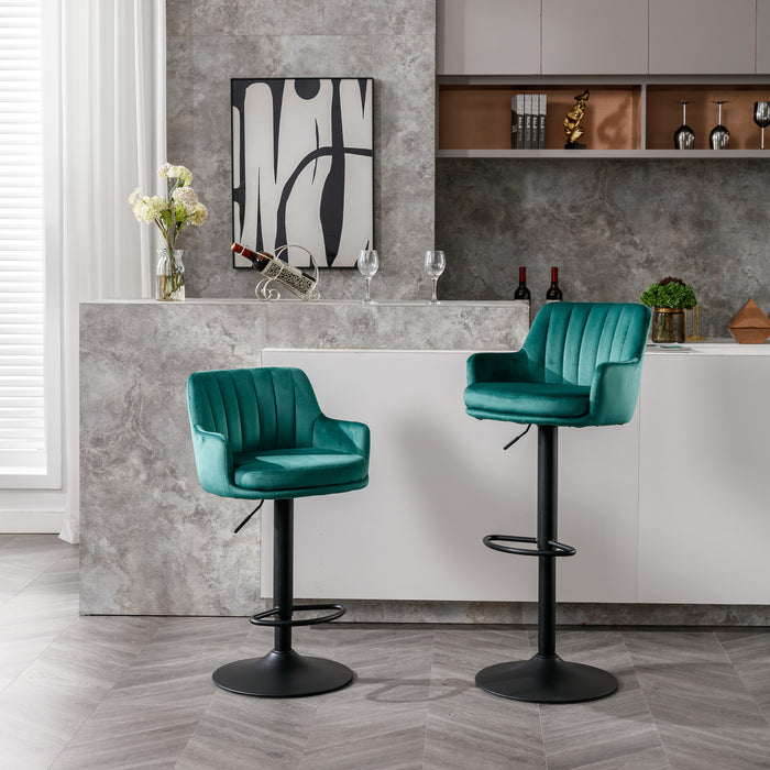 Adjustable Velvet Barstools with Back and Footrest - Green