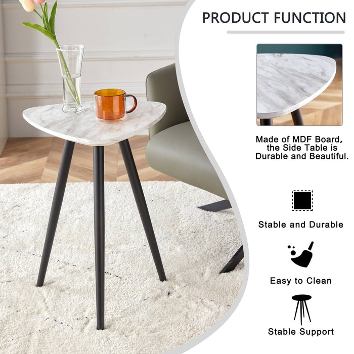 Modern Minimalism White Faux Marble End Table( MDF Tabletop + Metal Legs )