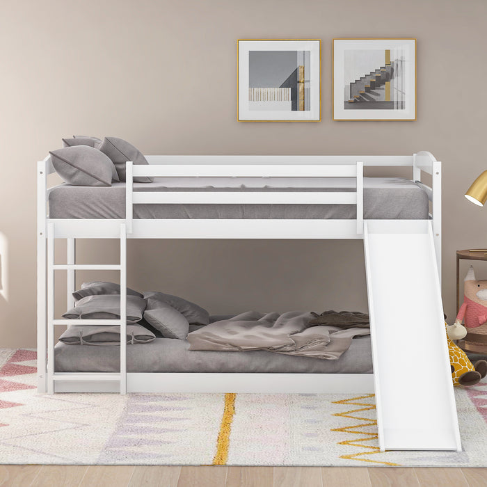 Twin over Twin Bunk Bed with Convertible Slide and Ladder - White