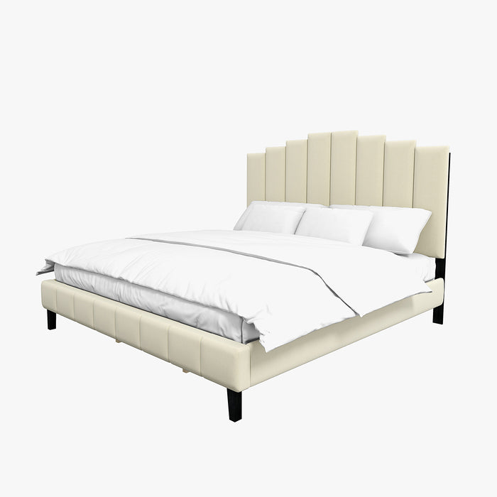 King Size Tufted Upholstered Platform Bed with Headboard and Footboard - Ivory