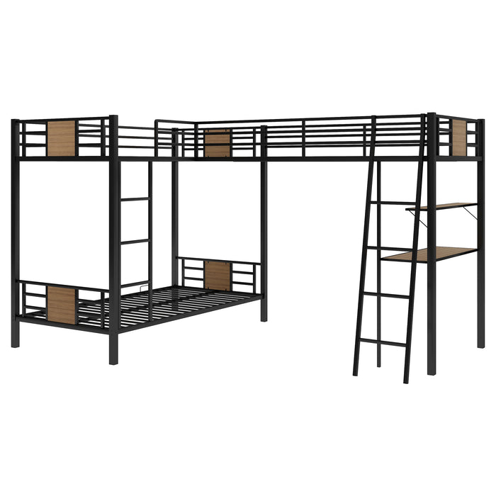 L-Shaped Twin over Twin Bunk Bed with Twin Size Loft Bed - Brown