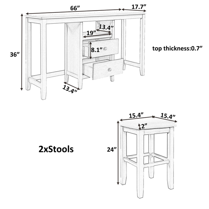 3-piece Farmhouse Rustic Counter Heigh Dining Table Set - White and Brown