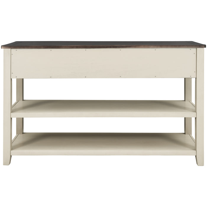 Retro Design Console Table with Two Open Shelves - Espresso + Beige