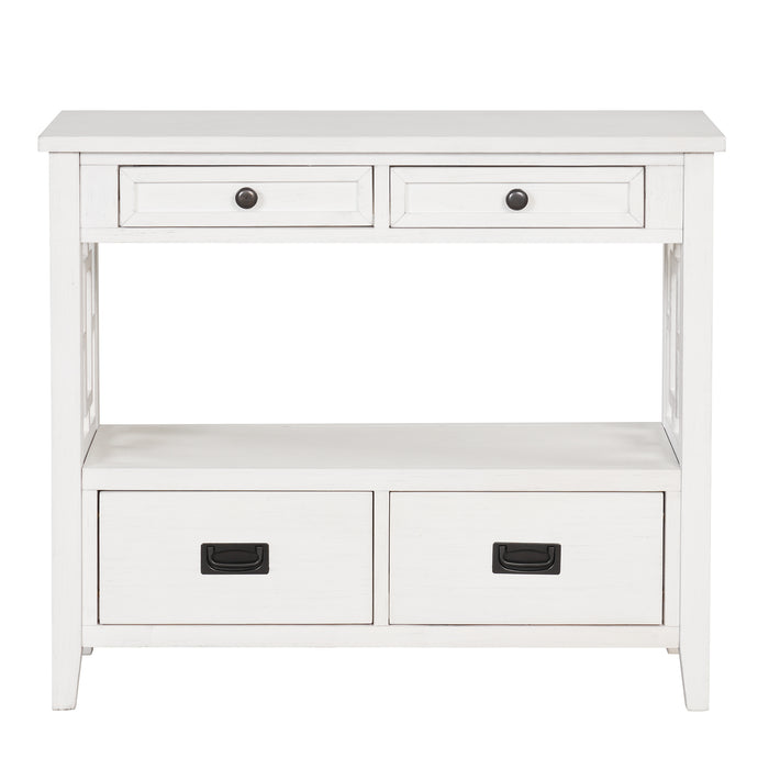 Farmhouse Pine Wood Console Table - Antique White