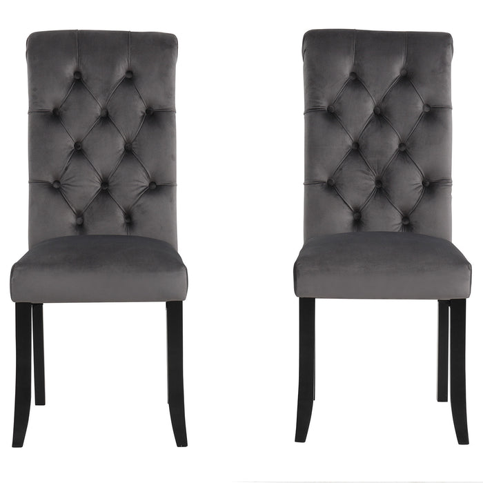 Tufted Dining Chair with Wooden Legs - Set of 2