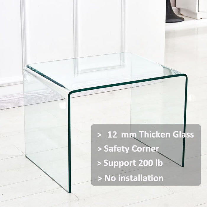 Small Clear Glass End Table, Tempered Glass