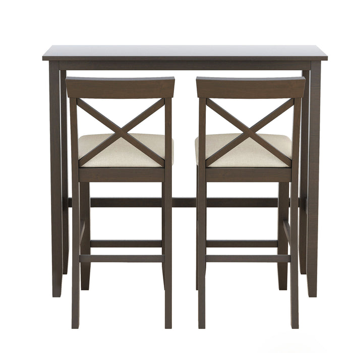 3-Piece Farmhouse Bar Height Dining Set - Dark Walnut