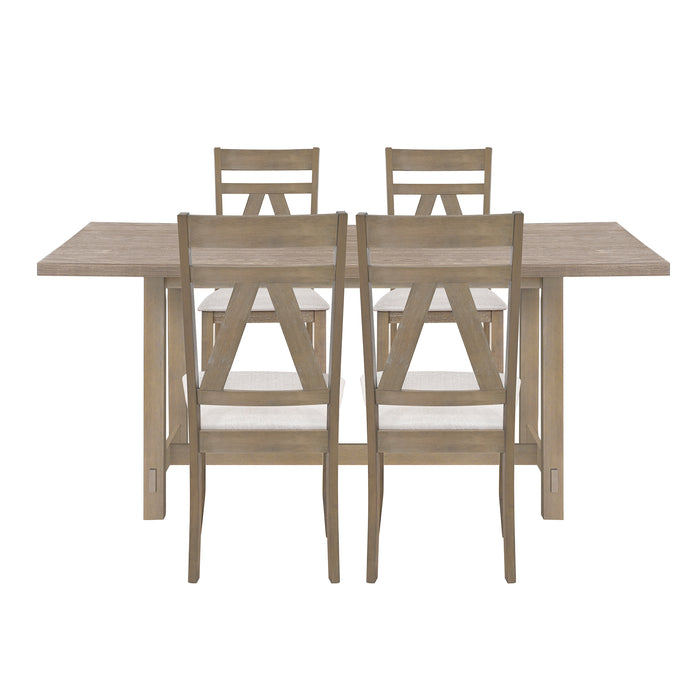 5-Piece Large Rustic Dining Table Set - Brown