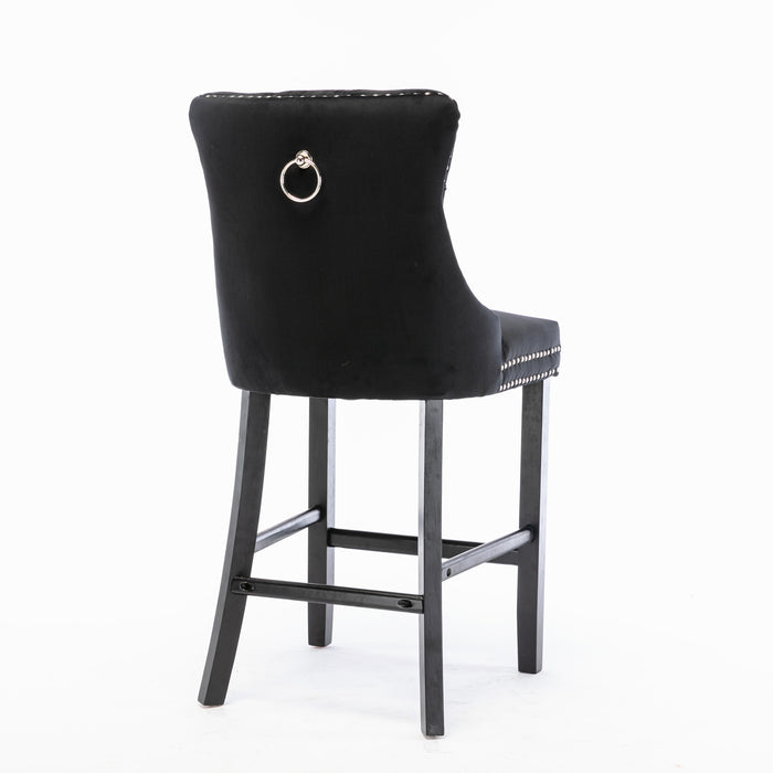 Contemporary Velvet Upholstered Barstools , Set of 2 (Black)