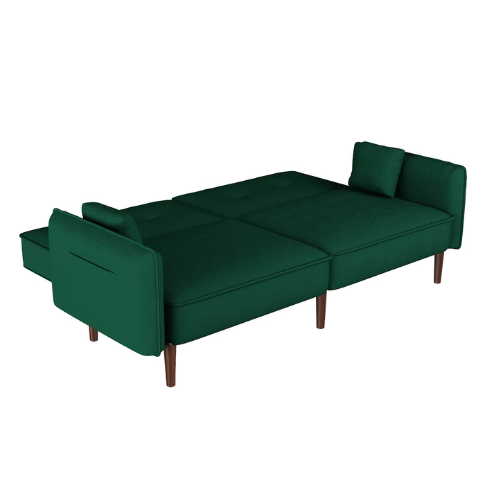 Convertible Sofa Bed with Wood Legs - Green