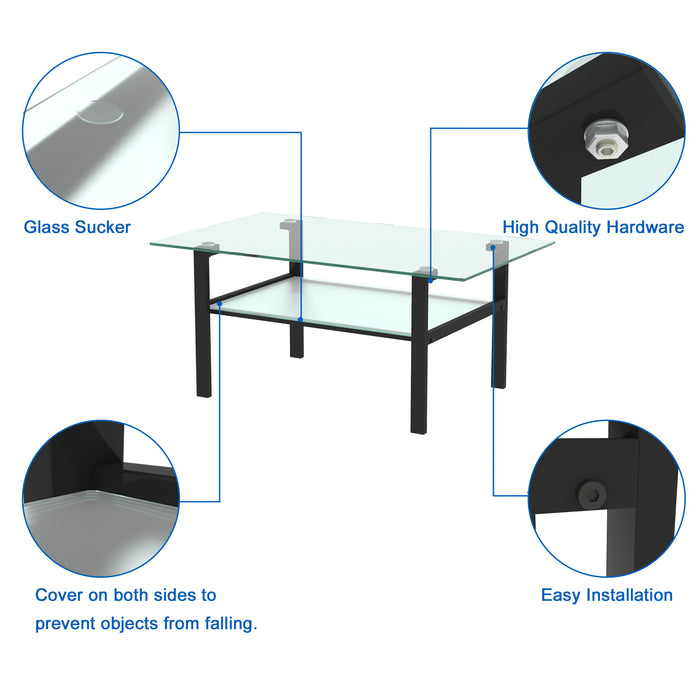 Transparent glass black coffee table