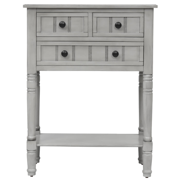 Narrow Console Table with Three Storage Drawers and Bottom Shelf - Gray Wash