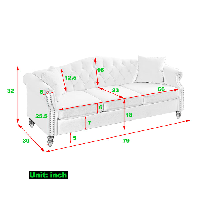 Chesterfield Fabric Sofa  - Teddy White