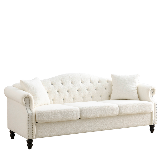 3+1 Combination of Chesterfield sofa and chair, teddy white, two pillows