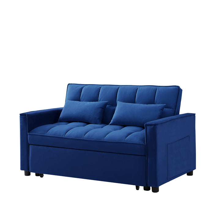 Modern Velvet Convertible Loveseat Sleeper - Blue