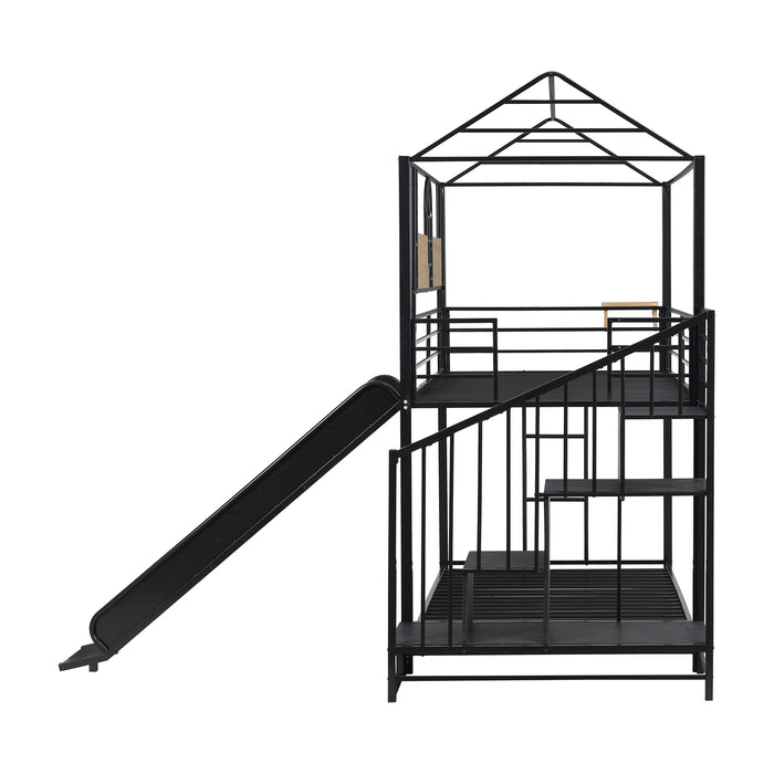 Twin Over Twin Metal House Bunk Bed - Black