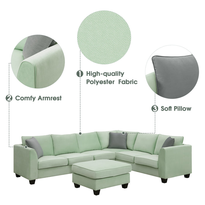 7 Seats Modular Sectional Sofa with Ottoman-Green