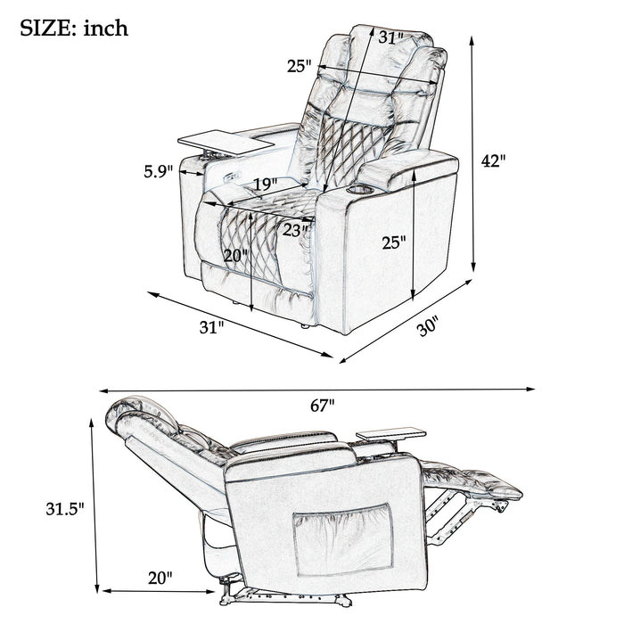 Power Motion Recliner with USB Charging Port and Hidden Arm Storage