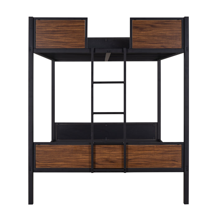 Full-over-full bunk bed modern style steel frame - Brown/Black