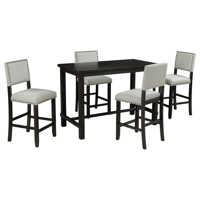 5-Piece Counter Height Dining Set - Espresso + Beige