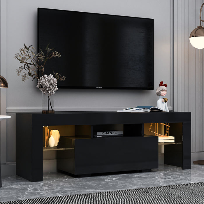 Black TV Stand with LED RGB Lights (Black)