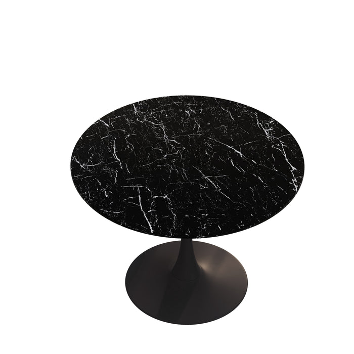 42.12"Modern Round Dining Table with Printed Black Marble Table Top