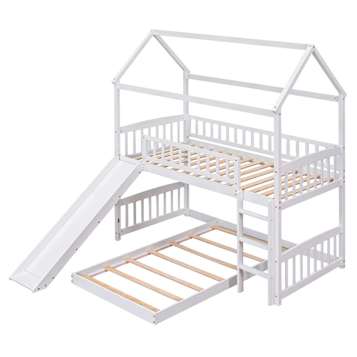 Twin Over Twin House Bunk Bed with Slide - White - Labor Day Sale